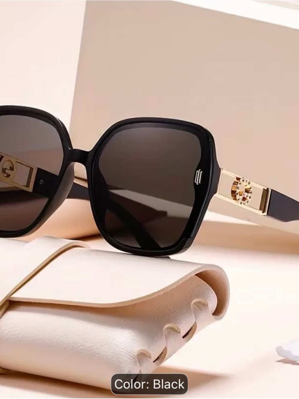 Elegant Black Square Women's Sunglasses with Gold Temple Accent